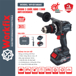 Máy Khoan Pin 13mm WORKFIX WF-ID160AK Lực 160N Chuyên Khoan Tường, Rút Lõi, Không Chổi Than