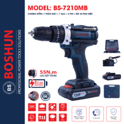 Máy Khoan Pin Boshun BS-7210MB – 3 Chức Năng (Khoan, Búa, Bắn Vít) – Lõi Đồng 100% – Khoan Bắn Vít Cầm Tay – Tặng Bộ Phụ Kiện 24 Chi Tiết