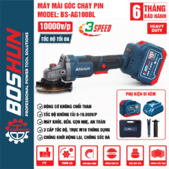 Máy Mài, Cắt Pin Công Tắc Bóp Boshun BS-AG100BL Không Chổi Than 100% Lõi Đồng, Kèm Phụ Kiện – Máy Cắt, Mài