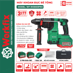 Máy Khoan Đục Bê Tông WORKFIX WF-RH3003PRO 3,0J Anti-Kickback 6 Tốc Độ (KHOAN -BÚA -ĐỤC), Chuyên Khoan Đục Bê Tông