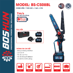 Máy Cưa Xích Pin Boshun BS-CS08BL Lam Xích 8 INCH, Không Chổi Than, 100% Lõi Đồng, Chính Hãng