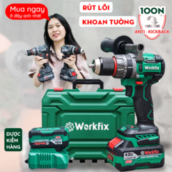 Máy Khoan Pin WORKFIX WF-ID13100AK Lực 100N Chuyên Rút Lõi, Khoan Tường, Bắn Vít, Không Chổi Than