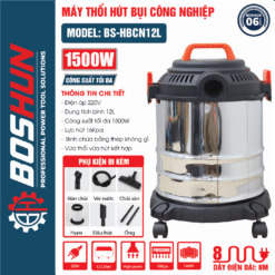 Máy thổi hút bụi điện BOSHUN 12L BS-HBCN12L, Công suất 1500W, Thổi cả khô và ướt, Động cơ bền bỉ