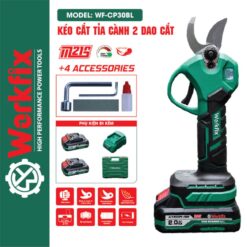 Kéo cắt cành dùng pin WORKFIX WF-CP30BL – Màn hình led báo % Pin – Công tắc bóp – Không chổi than – Lõi Đồng 100%