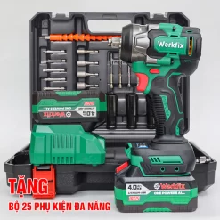 Máy Siết Bulong Dùng Pin WORKFIX WF-IW470N, Lực Siết 470N.m, Đầu 2 trong 1, Tặng Bộ Phụ Kiện 25 Chi Tiết