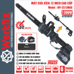 Máy cưa xích pin WORKFIX WF-CS12MAX, Không chổi than, Công suất 1200W, Bơm nhớt tự động, Cần nối dài 60cm